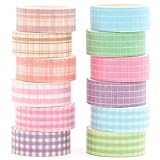 Songdao 和紙テープ チェック柄 12巻セット｜グリッド・方眼 マスキングテープ プラッド 基本パターン／手帳・スクラップブック・DIY・ギフトラッピングに最適｜15mm×2m (デザイン4)
