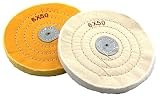 Speed MAO 150mm コットン 布 バフ ホイール （黄 ・ 白）＆ クロス セット 仕上げ 両頭 グラインダー にも (黄＆白 各1)