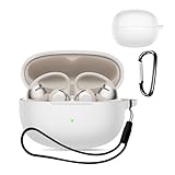 For Shokz OpenDots ONE 用 ケース 保護ケース 保護カバー 【KONXISA】ワイヤレスイヤホン ケース シリコン素材 着用しやすい 耐衝撃 防水防塵 ウォッシャブル（カラビナ付き+ストラップ付き ） 装着充電可能 持ち運びがしやすい（ホワイト）