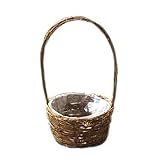 定番バスケット　ラタンカゴ　丸タイプ　手付き　鉢カバー　ナチュラル　3-3063　Rattan