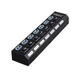 個々 のオン/オフ スイッチ、1.75 フィート USB データ ケーブル、および 5 v 2 a 電源アダプターとハブが含まれて Caxico 7 ポート SuperSpeed USB 3.0