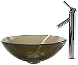 Kraus C-GV-103-12mm-1002CH Clear Brown Glass Vessel Sink and Sheven Faucet Chrome by Kraus