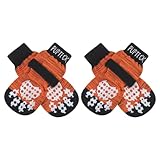 PUPTECK 犬 靴下 滑り止め マジックテープ付き 脱げない 舐め防止 肉球保護 通気性 柔らかい 介護 サポート 転倒防止 犬用靴下 4個セット 可愛い 屋内用 老犬 シニア犬 小型犬 中型犬 大型犬 (オレンジ, Lサイズ)