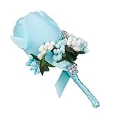 [Enerhu]バラのコサージュ 造花 結婚式 花飾り 安全ピン付き お祝い ブルーグリーン