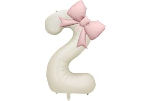ピンク リボン本 数字2 バルーン 1/2/3/4/5/6/7/8/9 お誕生日 風船 約100cm のアルミホイル 写真を撮る道具 誕生日パーティーの飾り付け (クリーム白色, 2歳)