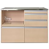 【室内設置サービス付き】【製造直販】【日本製】【完成品】ステンレス天板 NEWルフレ鏡面キッチンカウンター120【家電収納タイプ】／ピアノアイボリー