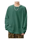 [SHOREKEEPER] 7.7オンス 長袖tシャツ メンズ 綿100% 肉厚生地 リブ袖口 1枚組 3枚組 ロングtシャツ 丸首 ゆったり ティーシャツ 無地 秋服 冬服 春服 (JP, アルファベット, L, ビリジアン)