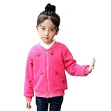 POTOJP キッズ服 いちご柄 子供 カーディガン コットンブレンド製 長袖 ジャケット 子供服 女の子 幼児 アウター 春秋冬 防寒 保温 上着 (140, ホットピンク)