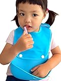 バンビノ お食事 離乳食 エプロン スタイ ロールアップ ビブ 脱着可能受け皿付き 防水 ベビー よだれかけ (ブルー)