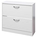 フラップシューズボックス2段 (ホワイト) 【スリム(薄型)/フラップ扉/背面オープン仕様】