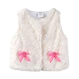 LittleSpring秋冬 ベビー かわいい リボン 毛皮ベスト 袖なし ジャケット 裏地 フリース リボン 花柄 ホワイト1-18M