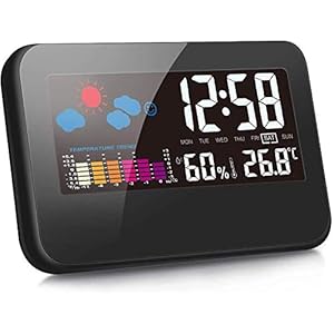 クロック時計 目覚まし時計 デジタル時計 デジタル湿度計 温度計 LCD大画面 湿度計 時間/月日/曜日/最高最低温湿度…