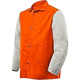Steiner 12401 30-Inch Jacket, Weldlite Plus Orange Flame Retardant Cotton, Gray Cowhide Sleeves, Med