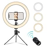 TOMNEW リングライト- 外径10in/26cm LED自撮りライト 10段階調光 3色モード付き 卓上ライト ミニスマホ三脚スタンド