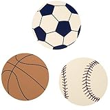 NoJo Play Ball, 3-Piece Wood Wall Art, Navy/Red/Indigo/Ivory/Brown