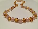 Rose Quartz Baltic Amber Teething Necklace for Babies (Unisex) - Anti Flammatory, Drooling & Teethin