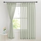 NICETOWN レースカーテン 麻風 タイプ-3 遮像 リネン風 減光 目隠し 色織 無地 日焼け防止 お飾り 和室 おしゃれ 掃き出し窓 幅100cm 丈178cm ホワイト