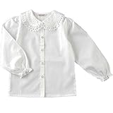 ゴージャスレースと花モチーフの衿周り BL 日本製 キッズ女児ブラウス 100cm ホワイト