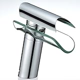 rovate607新しいクロームWaterfallタップBasinキッチンバスルームシンク盆地Washシングルハンドル単穴蛇口ガラスデッキマウント