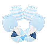 Liebeye 幼児手袋 3ペア 0-3ヶ月新生児用 ソフトコットン 傷防止 ライトブルー