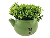 ミニ　人工観葉植物　プラスチック+陶磁器製　インテリア　プレゼント (グリーン)