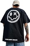 [エアバイ] メンズ 半袖 Tシャツ t シャツ カットソー てぃーしゃつ スマイル バック プリント 黒 tシャツ ゆったり インナー オーバーサイズ 夏服 サマー 韓国 オシャレ 五分袖 テーシャツ ストリート系 ティーシャツ トラベル コンパクト 軽量 アウトドア 夏用 通気 ストリートシャツ 透けにくい ゆるい 大人 大人用 xl 大きめ バックプリント ブラック 1S-A34-BKXL