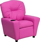 Flash Furniture BT-7950-KID-HOT-PINK-GG Contemporary Hot Pink Vinyl Kids Recliner with Cup Holder [並