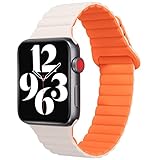 BinGeLi コンパチブル アップルウォッチ バンド シリコン 磁吸引式ループ 自由調整 Apple Watch バンド 38mm 40mm 41mm 42mm 44mm 45mm 49mm スポーツバンド 磁気素材 耐衝撃 防汗 肌にやさしい 交換ベルト Series Ultra 8 7 6 5 4 3 2 1 SE 対応 (38 40 41mm,スターライト オレンジ)