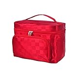 メイクポーチ 化粧ポーチ　コスメバッグ　バニティケース　トラベルポーチ 鏡付き ドレッサー 化粧品 収納 雑貨 小物入れ 女性 　超軽量　機能的　大容量　4色 (レッド)