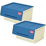 サンカ BROOKLYN ST シリーズ 収納 チェスト フラップストレージ 幅57 ワイド 2個組 ブルー/アイボリー BKFS-W30BL/IV-2+K