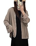 [Turkalla] カーディガン レディース 接触冷感 UVカット サマーカーディガン 薄手 無地 Vネック 長袖 日焼け止め 柔らか素材 ゆったり ニットトップス 羽織り よい手触り 冷房対策 通勤 OL 春秋夏 コーヒー