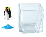 花市場直送便 ミニチュアガラス イワトビペンギンA & カラーサンド ブルー & 植え込み用グラス ニューブロックS