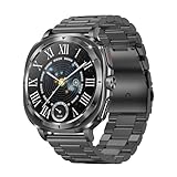 JUSUTEK 革新 2025 高級スマートウォッチ,Bluetooth通話,1.43インチAMOLED全金属腕時計,24時間センサ管理,女性機能,万歩計,IP68防水，NFC機能,電卓,ミニゲーム,リモコン写真,DIY文字盤,smart watch,音楽コントロー,中高年,Line通知,着信表示,iphone&アンドロイド対応,贈り物，日本語対応,日本語説明書付き (黒黒鋼)