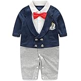 GudeHome ベビーフォーマルカバーオール 男の子 ロンパース 赤ちゃん カバーオール 紳士風 出産祝い 結婚式 七五三 写真撮影 80cm 徽章柄