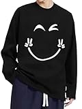 [WMZQMDG] Tシャツ メンズ 長袖 スマイリー トップス レディース カットソー 綿100% コットン 上着 丸首 ゆったり 漫画風プリント カジュアル 春 秋 S