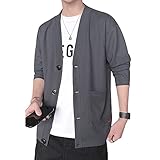 [foxseon] カーディガン メンズ 秋 ビジネス カジュアルメンズ セーター Vネック 無地 おしゃれ 長袖 和式カーディガン 羽織 セーター大きいサイズ Dark grey-M