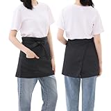 [Maifunn] メンズシェフエプロン 腰下エプロン 女性用 ショート 腰巻きスカート カフェ サロンエプロン ベーシック 台所調理用 前掛け 防油 防汚 黒 MF0022-Black