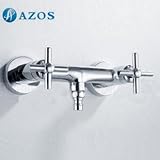 AZOS 洗濯機の蛇口 単一冷水栓 銀色 真鍮製 壁付形 洗面器 PJXY001