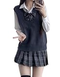 スクールベスト ニットベスト 女子高校生 セーター vネックスクールセーター 無地 ゆったり カジュアル 学院風 中学生 darkgrey-A XL