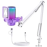 MAONO USB コンデンサーマイク ゲーミングマイク PC マイクセット ノイズキャンセリング ミュートボタン 単一指向性 RGBライティング 音量コントロール プラグ＆プレイ パソコンマイク ゲーム実況 ライブ配信 ポットキャスト ストリーミング Skype Discord Zoom Windows/Mac/PS4/PS5対応 GamerWave DGM20S 透明紫