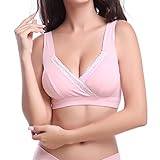 マタニティ ブラジャー ヨガ エクササイズ ナイトブラ 　ストレッチレース付きやわらか授乳ブラジャ 授乳服 授乳用ブラジャー 妊婦 産後 矯正下着 ノンワイヤー (XXL, ピンク)