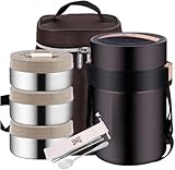 Ptomoto ランチジャー 保温弁当箱 2段 /3段/4段 真空304 大容量 ステンレス 保温ランチジャー フードジャー ポータブルお弁当箱 食器と収納バッグ付き ランチボックス フードコンテナ 12時間の保温H1