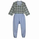 エンゼル コンビネーション フルオープン型 プッシュホック式 タータンブルー 3L [介護パジャマ]