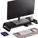 パソコンモニタースタンド キーボード収納 PC机上台 モニター台 4*USB2.0 & コンセント付き…(ブラック)