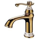 Tophome　洗面水栓 コンパクト 混合水栓 シングルレバー 水栓金具 立水栓　蛇口 水栓 真鍮製 洗面台用 クラシック (金色)