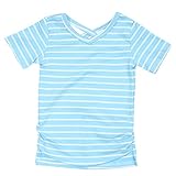 Domybest 子供服 女の子 Tシャツ ボーダーTシャツ 半袖 キッズ Tシャツ トップス ガールズ ストライプ柄 Vネック 春 夏 通園 日常着 ルームウエア カジュアル (100（2-3歳）,