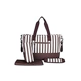 RONGTONGDA 欧米風　大容量 マザーズバッグ　斜めがけ　2way ママバッグ　縞柄　軽量 ベビー用品収納バッグ　おむつ換えシート 吊り下げベルト セット ストラップ付き