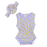 Liebeye 赤ちゃんロンパー　女の子　キッズ　ノースリーブ　コットン　ファブリック　ポルカドット　ジャンプスーツ パープルノースリーブ XS