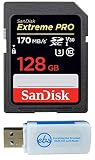 SanDisk Extreme Pro Memory Card Works with Nikon D3400, D3300, D750, D5500, D5300, D500, AW130, W100, L840, A900, P530 Digital Camera SD 4K with Everything But Stromboli Combo Reader (Class 10 128GB)