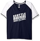 MLB Seattle Marinersレディースチーム半袖ラグランTシャツと腕ストライプ、3 x、ネイビー/ホワイト